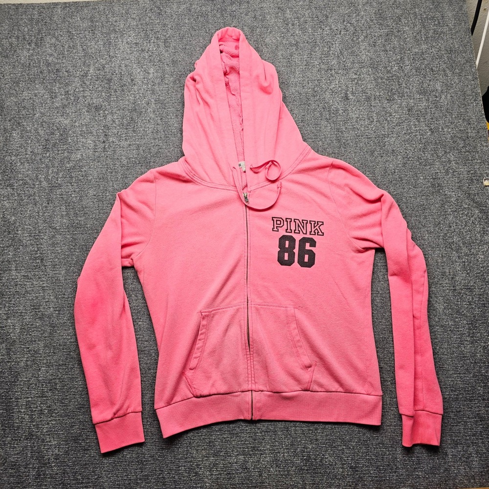 Victorias Secret PINK 86 Full Zip Hoodie Pink Graphic Sweatshirt Large